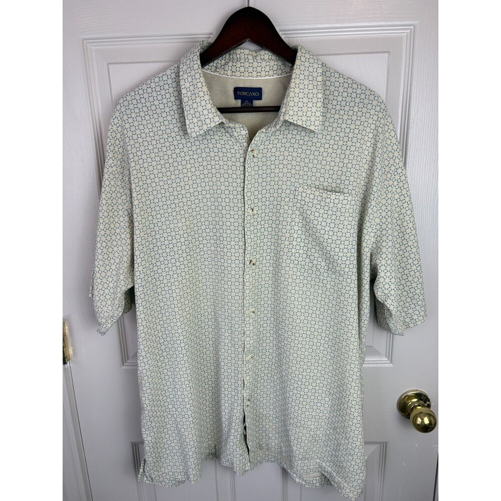 Tuscano Mens Button Down 100% Silk Top XXL Short Sleeve Shirt 153